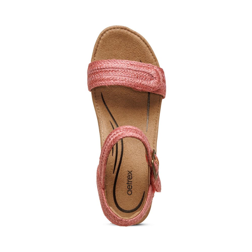 Aetrex Women's Sydney Quarter Strap Espadrille Wedge Sandals - Raspberry | USA 8AWNZN1